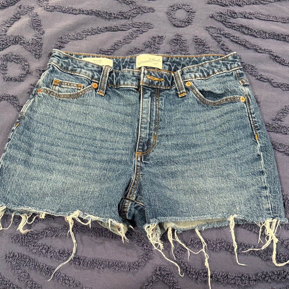 Universal Thread Medium Blue High-Rise Frayed Denim Shorts
